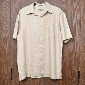 VISITOR Mens Linen Blend Short Sleeve Button Up Shirt Sze M Beige Casual Outdoor